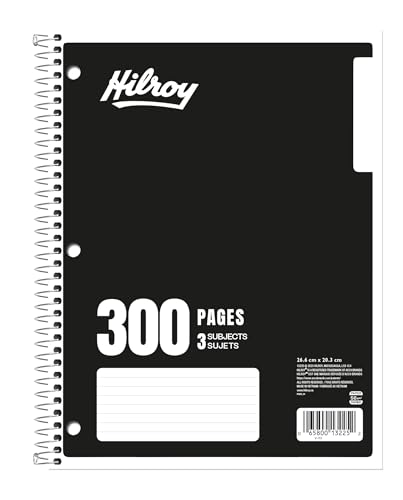 Hilroy 3-Subject Coil Notebook, 8" x 10.5", Wide Ruled, 3-Hole Punched, 300 Pages/150 Sheets, 1 Notebook, Colour May Vary (13225) image 5