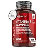 Vitamina B Complex con Vitamina C, 365 Comprimidos para 1 Año Alta Concentración Vitaminas del Grupo B Vegano - Complejo Vitamínico B con Biotina, B1, B2, B3, B5, B6, Vitamina B12 y Ácido Fólico