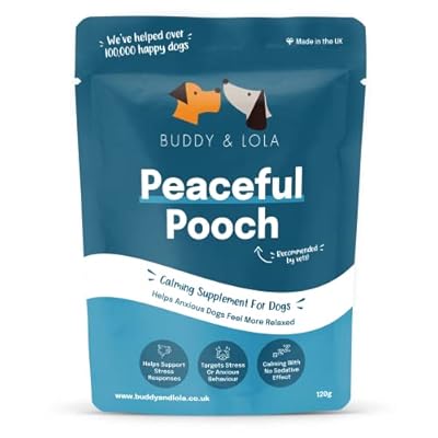 Buddy & Lola Peaceful Pooch Dog Calming Products - Perfect Remedy for Dog Anxiety relief - Easy to Use Powder, No Tablets, Spray or Plug in Needed Breeds - Great for Rescue or Re Homed Pets