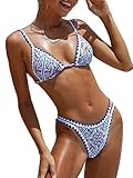 BIKINX Womens Swimsuits Sexy High Cut Bikini Floral Print Two Piece Sets Blue Vintage Bathing Suit Padding Push Up Swimsuit Top
