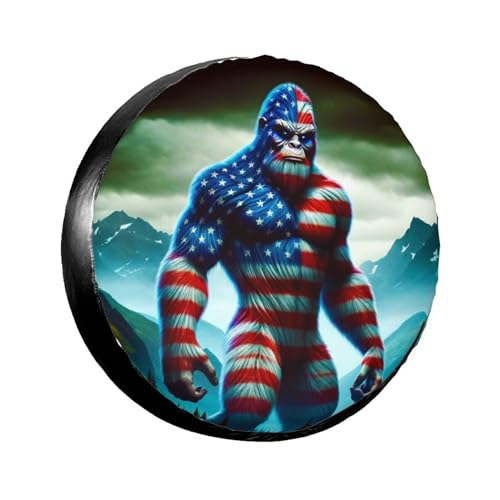 Image of 3D America Flag Bigfoot Spare Tire Cover, Wheel Covers Tire Protector Weatherproof Dust-Proof Universal Fit for Rv Spare Tire Cover Trailer SUV Camper Vehicle 14 in