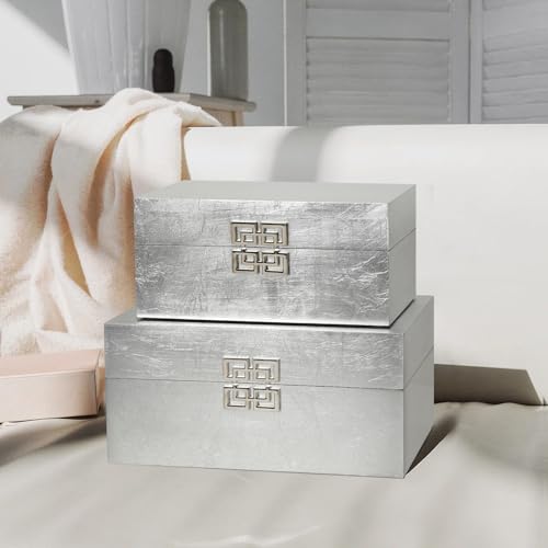 Sujun Elegant Decorative Storage Boxes With Hinged Lid - Classic Wooden Organizers With Geometric Clasp thumb #6