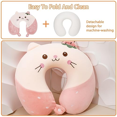 Firtink Nackenkissen Kinder, Cartoon Tier Memory Foam Reisekissen Flugzeug, 30 x 30cm Nackenkissen Reise Kinder Nackenhörnchen Erwachsene U-Geformte Nackenstützkissen für Reisen (ab 3 Jahren)