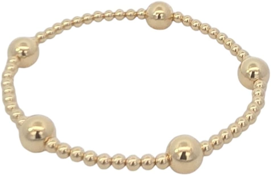 Anela 14kt Gold Filled Tarnish-Free Beaded Stretch Bracelet for Women - Elegant 3mm and 7mm Beads