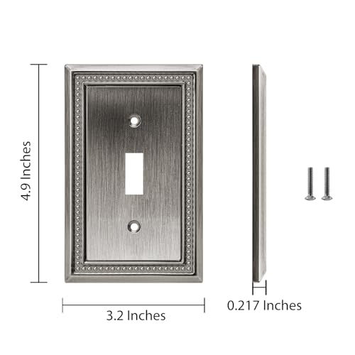 Image of Henne Bery Sunken Pearls Heavy Duty Decorative Wall Plate Switch Plate Outlet Cover (Single Toggle, 2 Pack, Heirloom Silver)