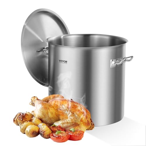 VEVOR Marmite en Acier Inoxydable 50,1 L avec Couvercle et Poignée, Faitout Robuste de Qualité Commerciale, Pot de Cuisson avec Traitement de Ponçage,...