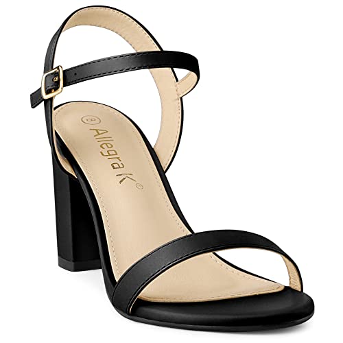 Allegra K Women's Open Toe Slingback Heels Ankle Strap High Block Heel Black Sandals 6.5 M US
