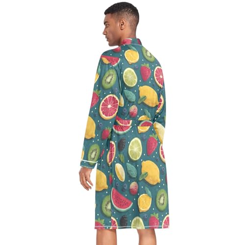 Men’s Robe Sliced Fruit Print, Long Sleeve Bathrobe for Sleep Shower-M4