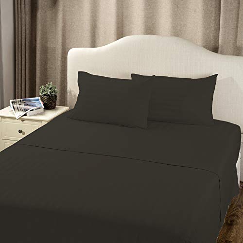 Image of (1 Flat Sheet Only,Elephant Grey Stripe , Expanded Queen) 100% Egyptian Cotton Luxurious 600 Thread Count