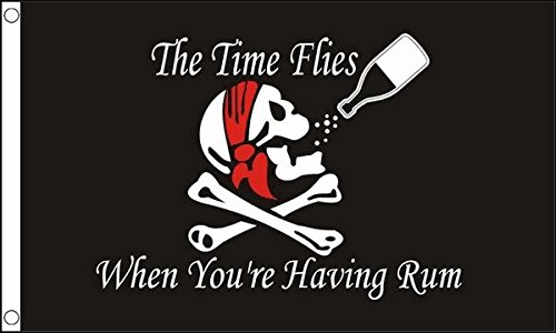 Flagtex Pirate Flags Time Flies When You Have Rum 5ft x 3ft (150cm x 90cm), Pirate Banner Funny Quote