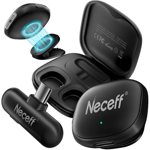 Neceff Mini Kabelloses Mikrofon, Wireless Lavalier Mic mit 48kHz/24Bit Hi-Fi Audio, 32H Dauer, 200m Reichweite, Ansteckmikrofon Handy für iPhone, Android, (Dunkelschwarz, Pour...
