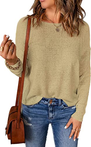Image of Womens's Drop Shoulder Casual Loose Crewneck Lightweight Long Sleeve Pullover Sweaters