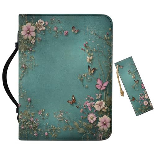 Bible Cover Case for Women Girls, Green Bible Covers for Women, Cases for Woman Large Size with Bookmark Daisy Butterfly, XL