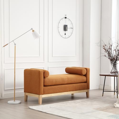 YM sky Ottoman Bench,End of Bed Bench with Wood Legs & Bolster Pillows,Upholstered Bench for Bedroom, Living Room, Entryway,53.5