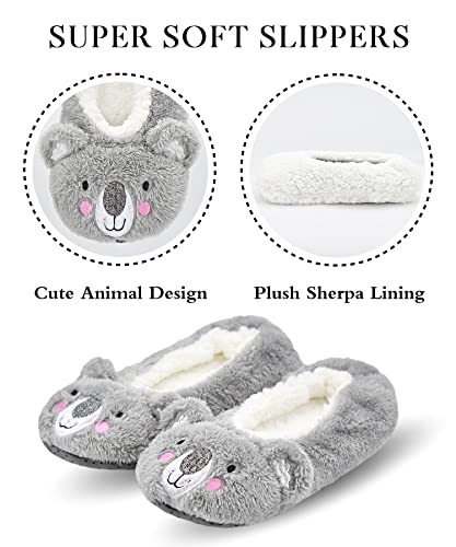 Image of Keyela Women Fuzzy Animal Slipper Socks, Non Slip Indoor House Slippers | Soft fuzzy plush material, cute animal design with gripper sole for bedroom, lounge indoor daily wear
