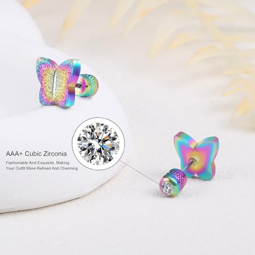 Gemsme Butterfly Stainless Steel Stud Earrings - 2 Pairs Flat Back Hypoallergenic Titanium Butterfly/Heart/Star Shaped Screw Back Earrings for Women Men3