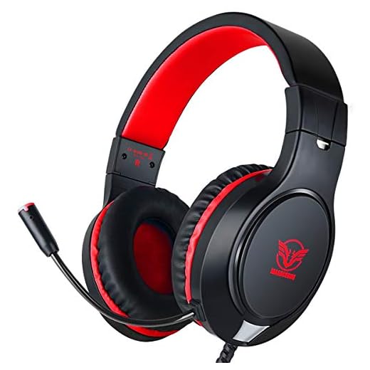 Gaming Headset for Nintendo Switch, Xbox One, PS4, PS5, Bass Surround and Noise Cancelling with Flexible Mic, 3.5mm Wired Adjustable Over-Ear Headphones for Laptop PC iPad Smartphones (Red-Black)