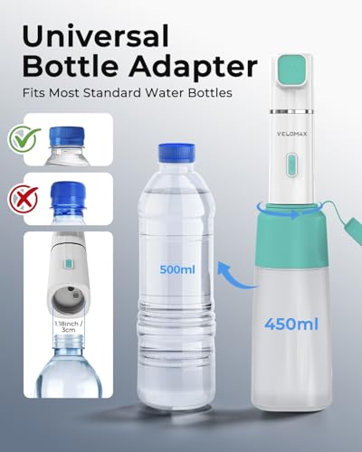 Image of VELOMAX Portable Bidet with 450ML Detachable Bottle, Rechargeable Jet Spray for Travel & Toilet 2 Pressure Modes IPX7 Waterproof Electric Sprayer with 830mAh Battery for Men, Women, Postpartum(Green)