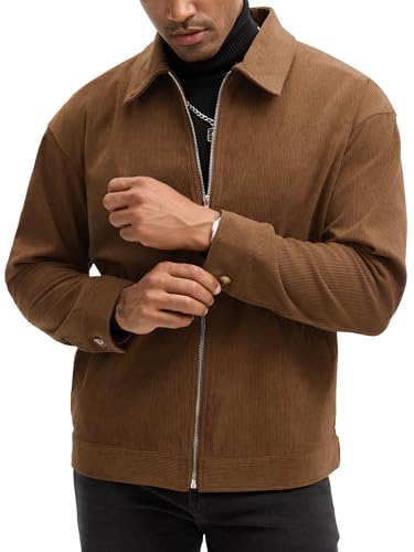 Comdecevis Men's Corduroy Jacket Zip Up Coat Trucker Vintage Jacket With Pocket&Lining4