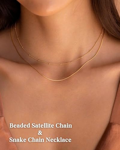 Dainty Gold Herringbone Choker Necklace for Women Trendy Non Tarnish 18K Gold Plated Stackable Snake Satellite Rope Chain Necklaces Set Jewelry Gifts2