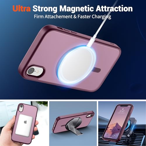 Image of SUPFINE Magnetic for iPhone XR Phone Case Wine Red | With Screen Protector, Translucent Matte, Compatible with MagSafe, Military Grade Drop Proof, Rugged Shockproof Protective