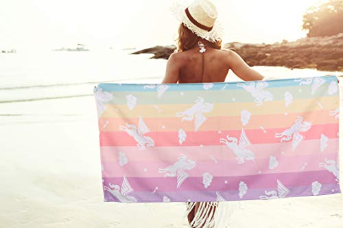 Unicorn Beach Towel For Kids Girls, Pink Cute Rainbow Beach Towel For Women Teens 30” X 60”, Oversized Soft Microfiber Blanket, Quick Dry Sand Proof Thin Bath Towel Gifts For Travel Pool Picnic #TOP1