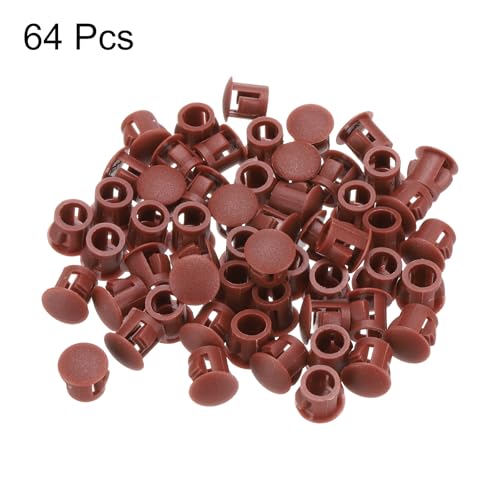 Image of MECCANIXITY 64PCS 7mm(1 /4 inch) Red Brown Plastic Hole Plugs, Flush Type Panel Hole Plugs Insert End Caps for Locking Hole Tubes Furniture Cabinet