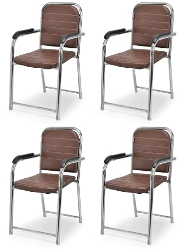 Image of Office Chair Visitor Chair with arm Rest with Steel Frame and Cushioned seat Back, Chair Without Wheels Holds up to 140 kg Heavy Design (4, Coffee, Heavy)