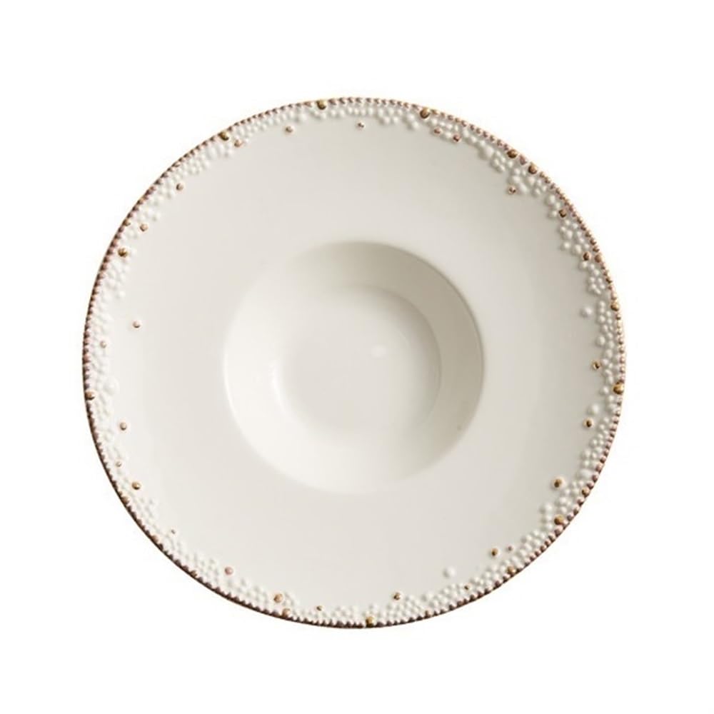 Keramik Speiseteller Kreative Platte Japanischen Stil Handgemalt Gold Edge Farbe Perlen Salat Schüssel Licht Luxus Western Food Platte Tableware Essteller(Weiss,L)