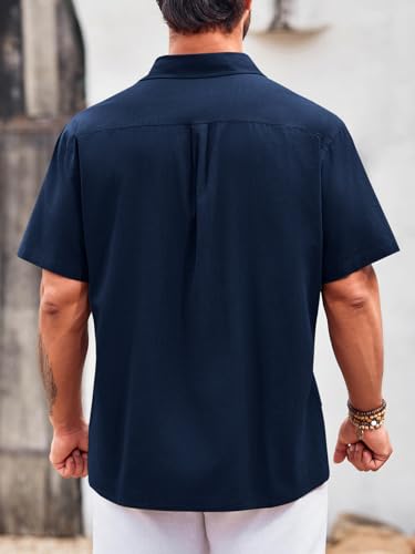 Runcati Mens Linen Shirt Guayabera Cuban Short Sleeve Button Down Summer Beach Hippie Shirts3