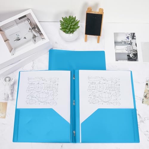Lincia 100 Pcs Plastic Folders with Pockets and Prong Folders with Prongs 2 Pockets for Office, School for Students, Teachers, Office Workers(Lake Blue) by Lincia - Used condition - Image 6