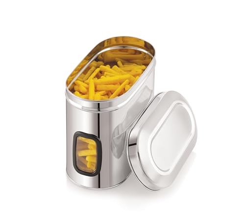 Image of Tosaa Stainless Steel Cover Window Clear Jars for Kitchen Storage Food Spices Canister with Airtight Lid Container Organizer, Tea Coffee & Sugar (2000 Ml)