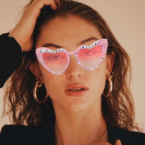 Birthday Sunglasses for Girls - Pink 'Birthday Bitch' Shiny Bling Diamond Pearl Glasses for Girls Women Birthday Party Supplies3