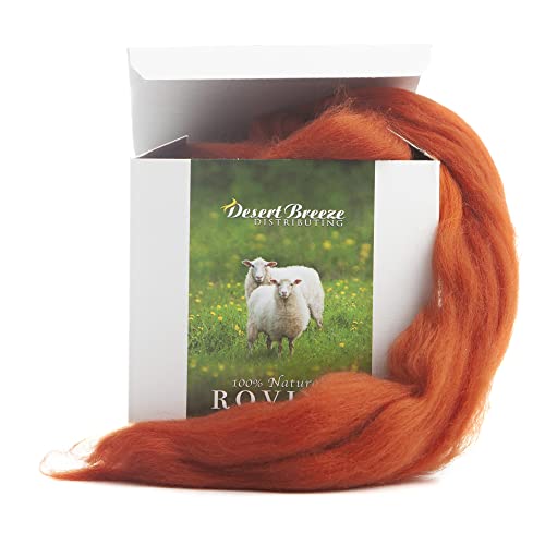 Image of Desert Breeze Distributing - 100% Natural Merino Wool Roving, Wool for Spinning, Tapestry Yarn, Needle Felting, Wet Felting, Big Yarn Roving, 19 Micron, 70mm Staple Length, 8 OZ Size, Color Rust