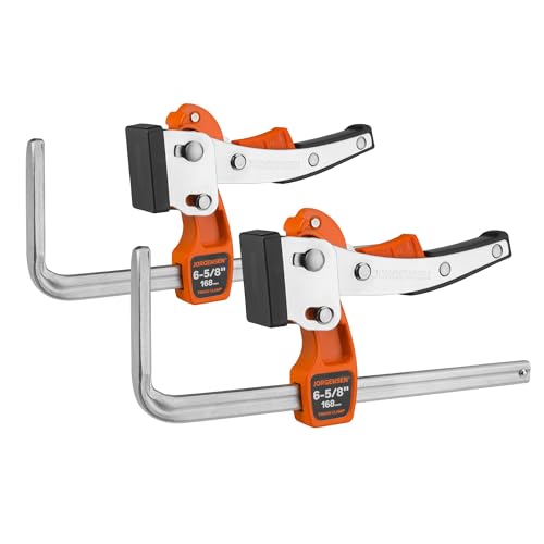 Jorgensen 6-5/8" Ratcheting Table Clamps, Quick Release Track Saw Clamps, Guide Rail Clamp for MFT Table and Guide Rail System, 2-7/8" Throat Depth, 400lbs Load Limit, 2 Pack