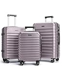 LIGHT FLIGHT Luggage Sets, 3 Piece Durable Suitcase Set with Spinner Wheels, 3 Pcs Hardside Lightweight luggage with TSA Lock, Large Checked Travel Suitcases, 20/24/28 Inch, Rose Purple