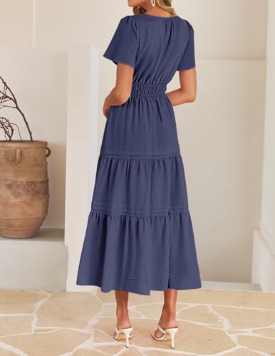 Image of ZESICA Women's Summer Casual Short Sleeve Boho Midi Dress