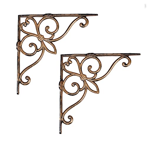 Image of Sharpex Wall Mounted Metal Bracket | Decorative Wall Hook Plant Hanger for Hanging Pots, Bird Feeders, Flower Baskets, Planters, Lanterns, Lamps, and Wind Chimes for Indoor /Outdoor Use (Gold, 2 Pc)