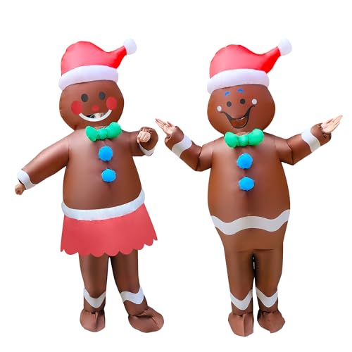EEkiiqi 2 Packs Funny Inflatable Costume Cosplay Air Blow-up Outfit for Adult Halloween Birthday Carnival Parties (Gingerbread Man/Gingerbread Lady)