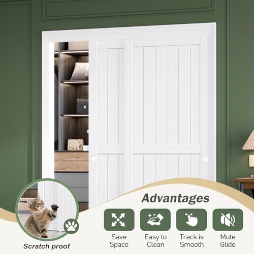 Image of FREDBECK White Sliding Closet Door 60x80(Double 31inch),Bypass Door H Frame