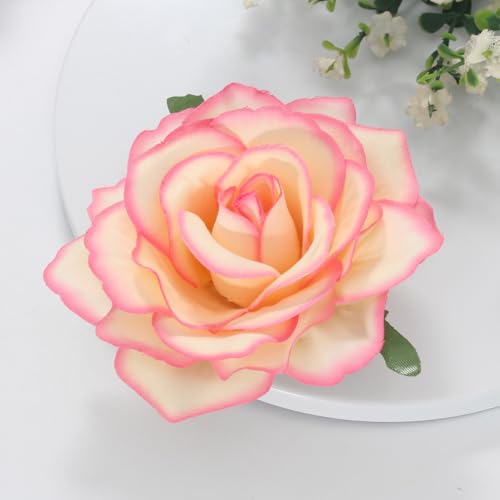 Image of 3.9 Inches Rose Hair Clip & Flower Brooches for Women | Vintage Design Clip Flowers for Hair Accessories | Charming Rose Flowers Pins for Clothes, Hairpins Party Supplies for Wedding (Pink & Beige)