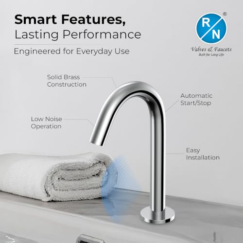 Image of RN Automatic Touchless Sensor Faucet for Wash Basin, Motion Sensor Bathroom Sink Tap, Hands-Free Smart Faucet with Chrome Finish, Water Saving Kitchen & Bath Fixture (Swan Neck.2)