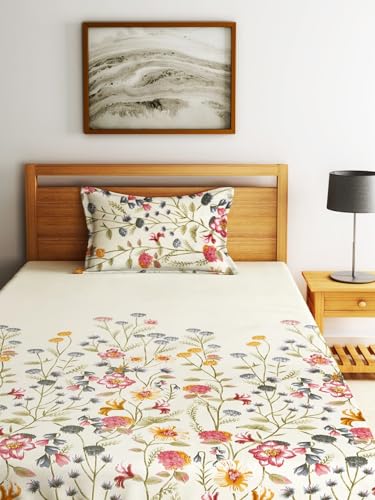 Image of Home Sizzler 210TC Garden Grace Single Bedsheet with 1 Pillow Cover