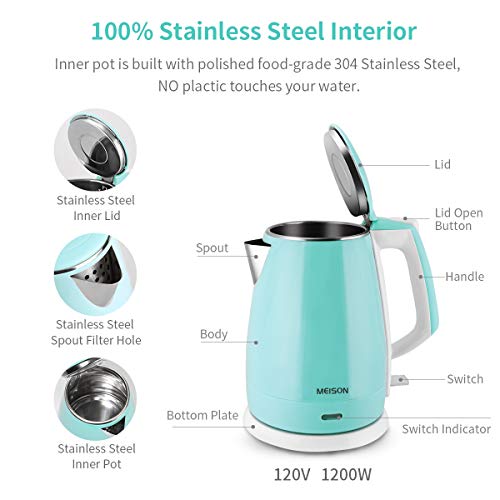 BPA Free Electric Kettle with Double Wall and Auto Shut-Off - 1.5L, 2 Year Warranty