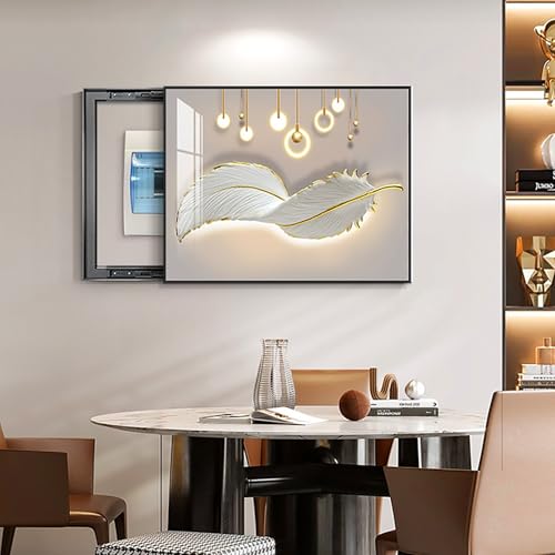 Breaker Box Cover Decorative, Electric Meter Fuse Box Cover, Modern Wall Art Painting, Crystal Ceramic Surface, Sliding or Flip-up Design, Widely Used(Gold 2,55 * 45cm/21.6 * 17.7in)