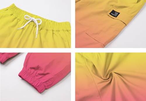 Image of Betusline Girls 2 Piece Set, White Cute Short Sleeve Crop Tops + Yellow Orange Gradient Cargo Jogger Pants Clothes, 4-5T = Tag 120