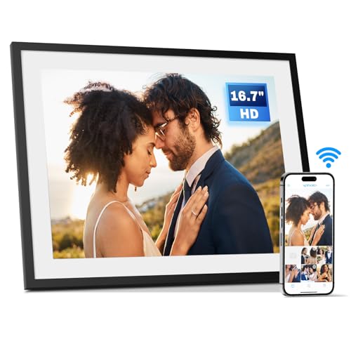 16.7 Inch Extra Large Digital Picture Frame WiFi 32GB, Electronic Photo Frame HD Touch Screen, Motion Sensor, Instantly Share Photos/Videos via App & Email Gift for Mom