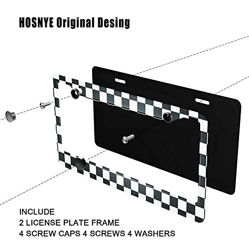Hosnye Race Flag License Plate Frame Checkerboard Vintage Board Metal 2 Pcs 2 Holes Black Licenses Plates Frames Front Licenses Plate Covers Car Tag Frame For Women Men Us Vehicles #TOP3