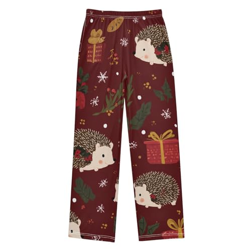 ZZXXB Hedgehog Mistletoe Branch Boys Long Pants Soft Trousers Elastic Waist Kids Lounge Bottoms with Pockets S-XL