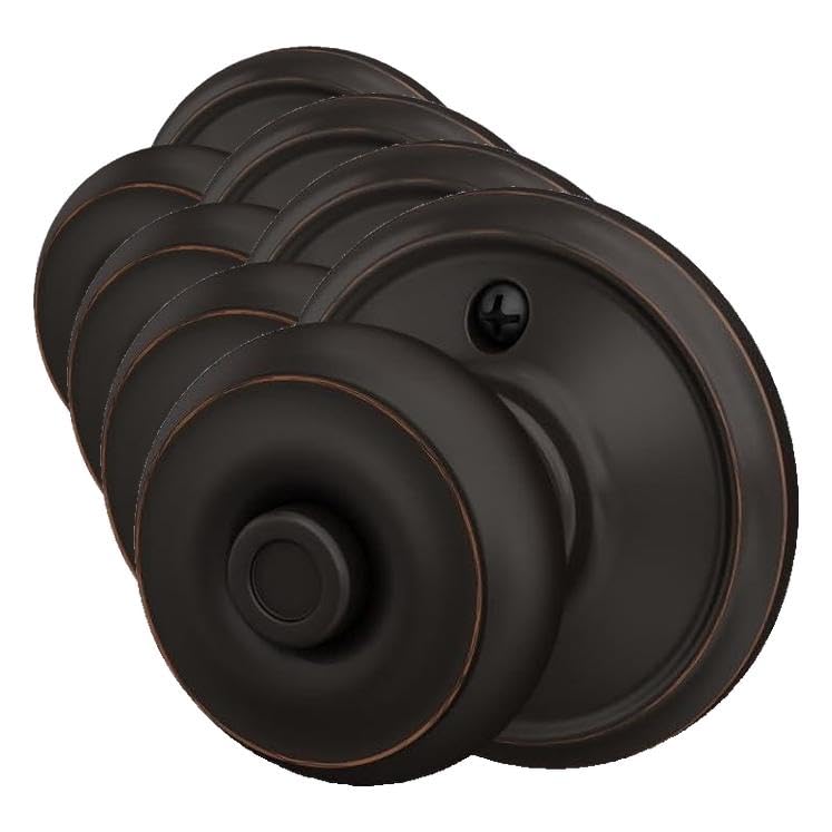 Image of SCHLAGE F40 GEO 716 Georgian Door Knob, Bed & Bath Privacy Lock, Aged Bronze (Pack of 4)